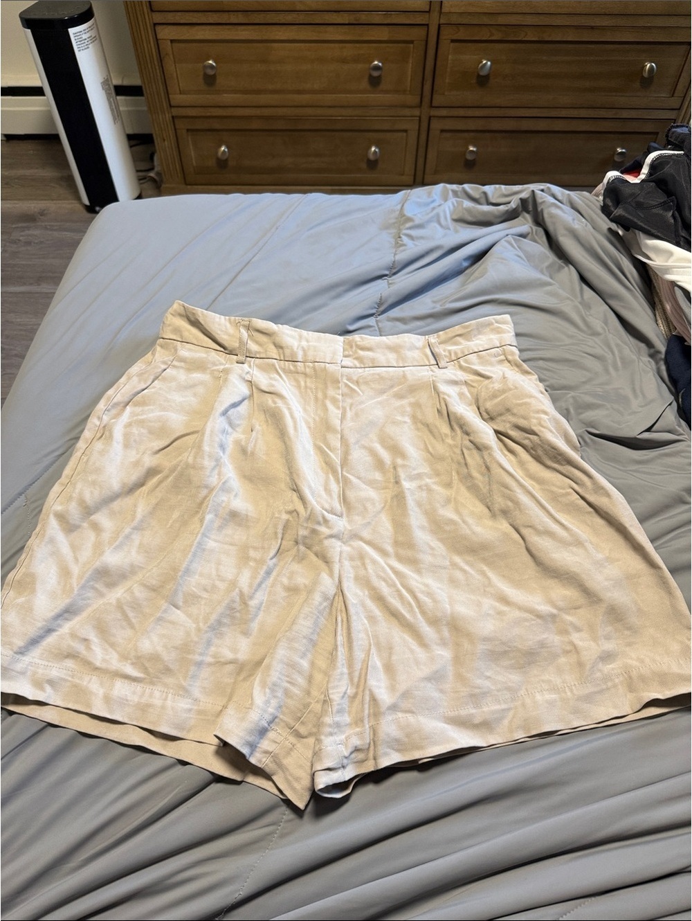 Dynamite Light Beige High-Rise Pleated Women’s Shorts